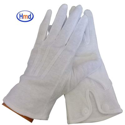 China Cotton Dots Parade Hand Gloves Men White Formal Uniform Cotton Cloth Dry Skin Gloves With Snap Button for sale