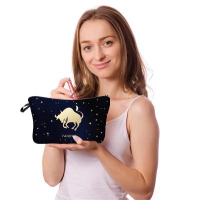 China Normcore / Minimalist Amazon Custom Printed Horoscope Zodiac Traveling Make Up Cosmetic Bags Zippered Lips Bag Small Black With Logo for sale