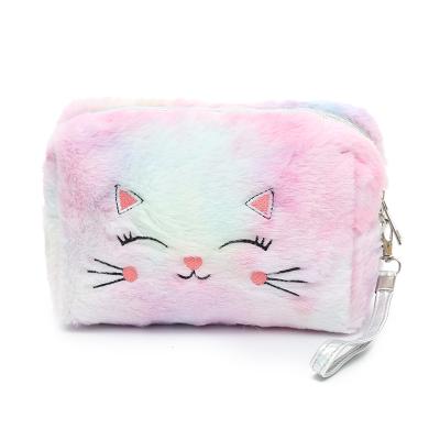 China Fashion Wholesale Cute Logo Plush Embroidery Lovely Maiden Zipper Closure Cosmetic Bag Women 2021 for sale