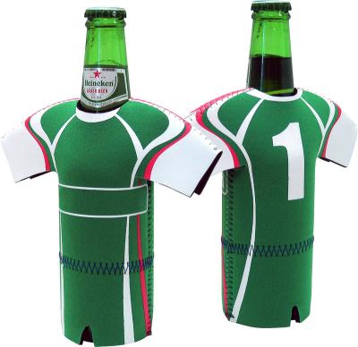 China Cooler Wine Neoprene Soccer T-Shirt Bottle Sleeve Beer Bottle Holder for sale