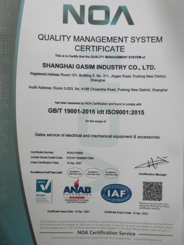 ISO9001 - Shanghai Gasim Industry Co., Ltd.