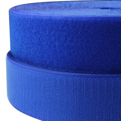 China 10-150mm workable blue polyester and nylon hook loop separate strip for sewing on DIY fabric hook and loop velcroes tie tape for sale