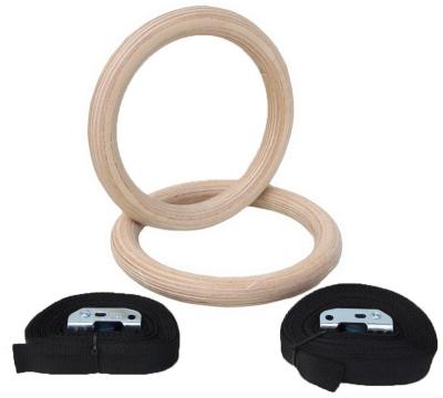 China Universal Gym Exercise Fitness Gymnastics Wooden Rings With Adjustable Number Straps for sale