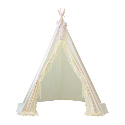 China Easy Foldable Kids Play Tent Big Kids Tent Play Tent Cotton Canvas Teepee Indoor Outdoor Playhouse Indian Super Foldable Tent Room With Flower Decor for sale