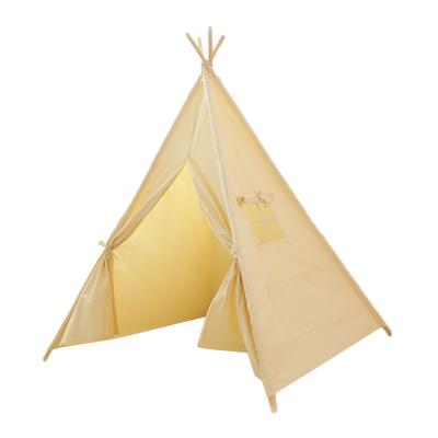 China Toy Beige Four Poles Tent Soft Toy Play House Teepee Tent for Children Cotton Kids Folding Tent for sale