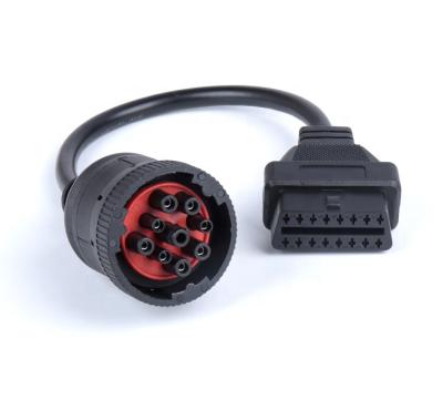 China Copper J1939 9 Pin To OBDII OBD2 Tool Diagnosctic Connector 16 PIN Female J1939 9pin To 16pin Truck Cable for sale