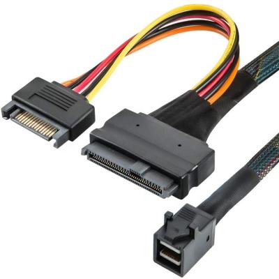 China Quality 12Gb/s Internal Mini SAS Server Device Workstations Storage Media Size HD SFF 8643 to U.2 SFF-8639 Cable with 15 Pin Female SATA Connector Custom Cable for sale