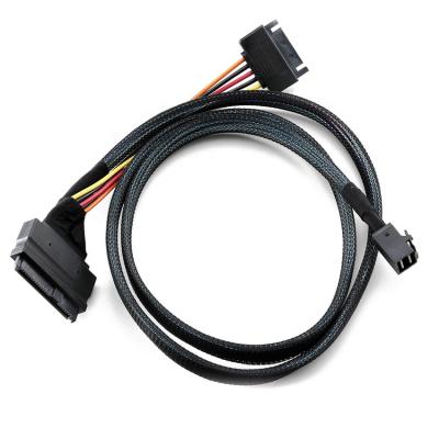 China Quality 12GB/s Internal Server Device Workstations Storage Medium Size Mini SAS HD SFF 8643 to U.2 SFF-8639 Cable with 15 Pin Female SATA Connector for sale