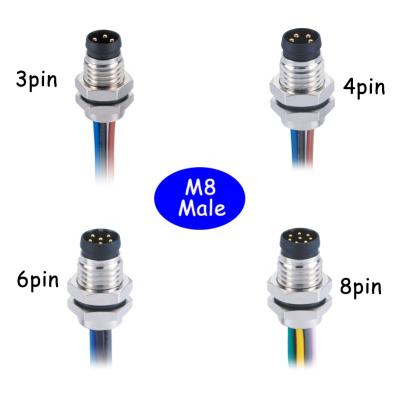 China M8 3pin 4pin 6pin 8pin Copper Male To Panel Receptacle Female Solder Contacts Front Mounting CNC Screw Connector Wire Harness for sale