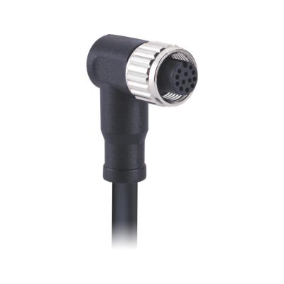 China EMI Shielded M12 12Pin Copper Un-coding Male 90 Degree Right Angle Connector Cast Black Custom Length Cable for sale