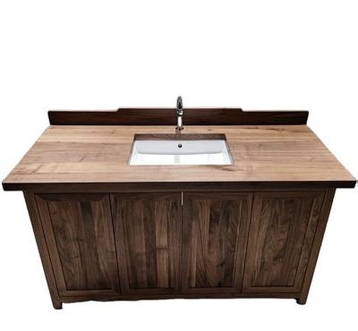 China Black Walnut Modern Solid Wood High End Vanity Basin Wash Room Single Vanity For Hotel /home Use Custom Sizes for sale