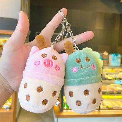 China Cute Plush 13cm Milk Tea Bear Rabbit Head Chain Ring Boba for sale