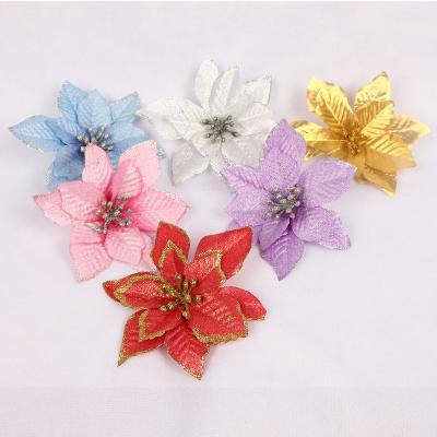 China Christmas Decoration Wholesale Christmas Tree Ornaments Glitter Artificial Christmas Poinsettia Flowers Artificial Poinsettia Flower Christmas for sale