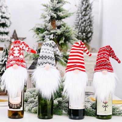 China Knitted Faceless Doll Wine Bottle Table Decoration Forest Elderly Christmas Gift Decorations Wine Bottle Set Merry Christmas Decoration Hat New for sale