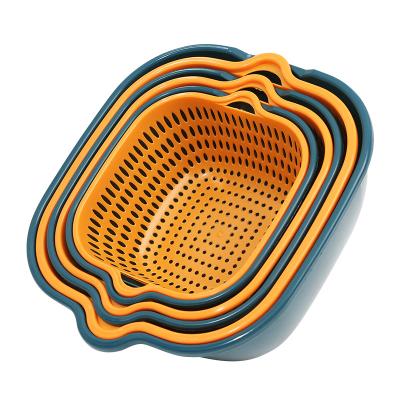 China Sustainable Kitchen Tool Food Grade PP Fruit Vegetable Basin Storage Plastic Double Drain Baskets for sale