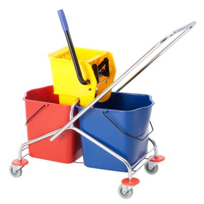 China Professional Dual 46L Bucket Wringer Mop Bucket Bucket Mop Cleaning Viable Cleaning Trolley With Wheels for sale