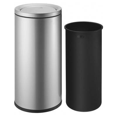 China Sustainable Swing Top Hotel Lobby Mall Cylindrical Swing Top Stainless Steel Garbage Bin for sale