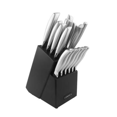 China Best Quality Sustainable Hand 16pcs Stainless Steel Hollow Selling Hollow Kitchen Knife Set With Black Wood Block for sale