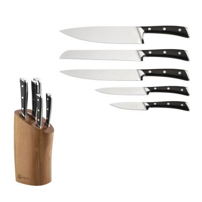 China 6pcs Disposable Premium ABS Kitchen Stainless Steel Quality Handle Black Kitchen Knife Set Knives With Wood Block for sale