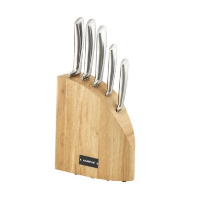 China Durable High Quality 6 Pieces Kitchen Knife Stainless Steel Set Hollow Hand Sharp Kitchen Knives With Wooden Block for sale