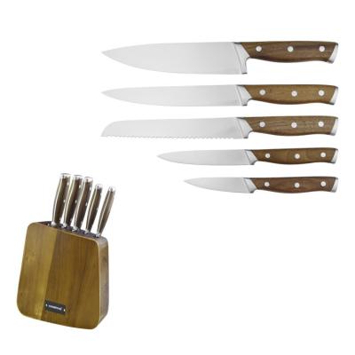 China Sustainable Quality OEM Stainless Steel Eco-friendly Kitchen Knives 6 Pieces Kitchen Knife Set With Block for sale