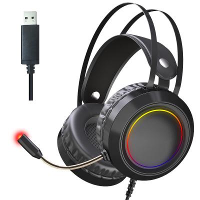 China 2020 Factory Wholesale USB Game Comfortable Led Black Color Headset Microphone Cable Headset for sale