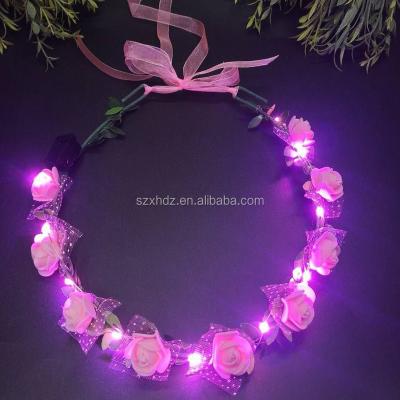 China New Party Halloween Carnival 2023 Novelty Adjustable Light Up Flower Headband Wreath Floral Head Garland For For Girls Hair Accessories Wedding Party for sale