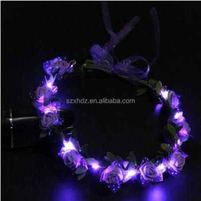 China 2023 Carnival Halloween Party Lighting Floral Flower Crown Flashing Headband with Purple LED Lights for Women Girls Hair Accessories Wedding Party for sale