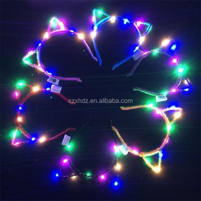 China Wholesale Ladies Hair Decoration 2023 LED Light Buld Mardi Gras Headband Cat Ears Headband For Girl Hair Accessories Christmas Halloween Party Supplies for sale