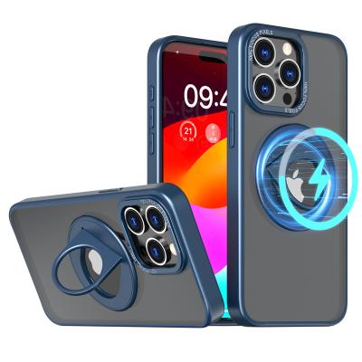 China New Design 2023 Shockproof Magnetic Phone Case With 360 Rotate Holder For iPhone 12 13 14 15 Pro Max Wireless Charging Cover For Samsung for sale