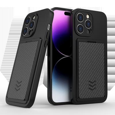 China 2023 Shockproof Business Card Holder Wallet Case For iPhone 13 Credit Holder Cell Phone Cover For iPhone 14 15 Pro Max Slide Open for sale