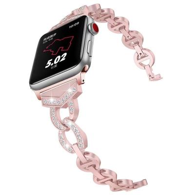 China Luxury Brand Women Ladies Strap For Se 6 5 Apple Watch Band Series 7 4 3 Diamond Cowboy Chain Strap Metal Belt 41mm 45mm 40mm 44mm 42/38mm for sale