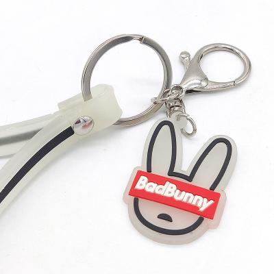 China Factory Sales Key Chain Rubber Rabbit Bad Glows In The Dark Cute Cartoon Charms Soft PVC For Gift for sale