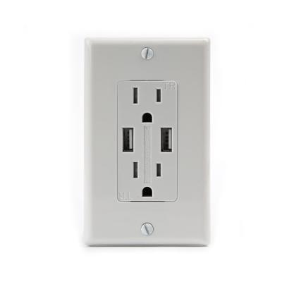 China Shanghai Linsky Wholesales 15A 125V Commercial USB Receptacle USB Wall Charge Two Ports 3.4A Total for sale