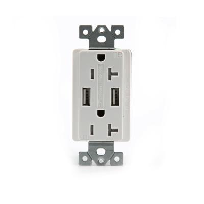 China Shanghai Linsky 110V/220V GFCI USB Charger Dual USB Residential/General Purpose Wall Outlet TR Outlet 20A 4.2Amp Receptacle, Wall Plate, Screws Included, for sale