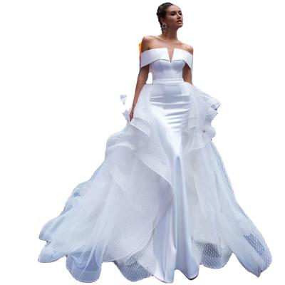 China New Sexy Breathable Simple Bridal Gown Mermaid Wedding Dresses Africa Bridal Wedding Dress With Detachable Train Cheap Wedding Dresses for sale