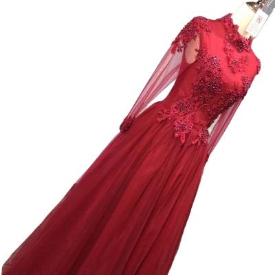 China New Arrival Dry Cleaning Lace Tops Red Main Hole Dresses For Women Party Dress A Line Long Sleeve Party Dress Wedding Dress for sale