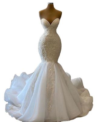 China Sweetheart Breathable Sexy Mermaid African Wedding Dresses 2022 Luxury Beaded White Organza Embroidery Bridal Wedding Gowns Women for sale