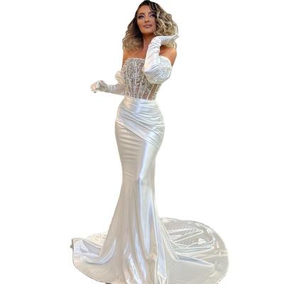 China Strapless White Princess Wedding Evening Gowns Field Train Beadings Bridal Gown Breathable Sexy Mermaid Wedding Dresses Plus Size for sale