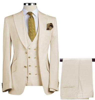 China 2022 Latest Anti-Wrinkle Beige Mens Suits Design Wholesale Mens Suits Tailored Suits For Mens Wedding Dress 3 Piece (Blazer+Vest+Pants) for sale