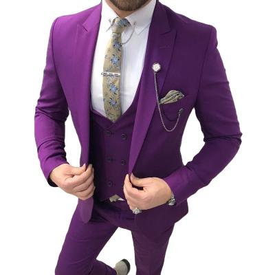 China Anti-wrinkle Purple Suits Men 3 Piece Slim Fit One Button Wedding Groom for sale