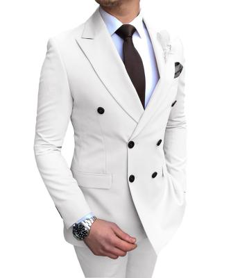 China Custom Made Men Double Breasted White Suit Anti-Wrinkle 2 Pieces Slim Fit Terno Masculino Suits For Groom Wedding Prom Party for sale