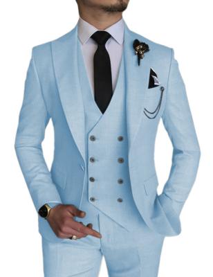 China Anti-wrinkle Fashion Sky Blue Wedding Suits Men Groom Tuxedos Business Suits For Mens Terno Masculino Prom Blazer 3 Pieces for sale