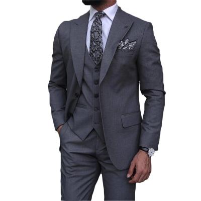 China Anti-wrinkle Gray Men Suits Business Slim Classic Tailored Prom Wedding Groom Tuxedos Blazer Costume Homme Terno Masculino 3 Pieces for sale