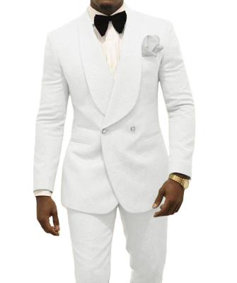 China Anti-wrinkle Custom Made Groomsmen White Pattern Groom Tuxedos Shawl Lapel Men Suits 2 Pieces Wedding Best Man ( Jacket+Pants ) for sale