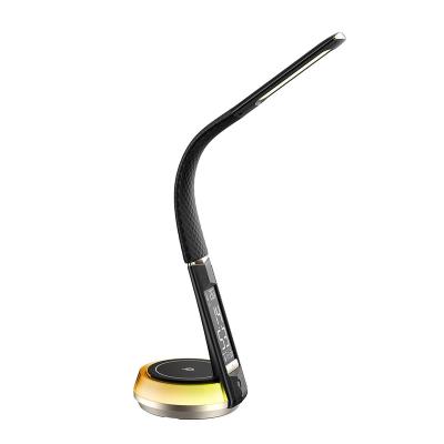 China Wireless RGB Light Flexible Arm Color Radio Fill And Fill Black Desk Lamp With Time Display Desk Table Lamps With RGB Lights for sale