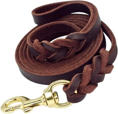 China Durable Soft And Sturdy Premium Leather Pet Leash Lead Training And Braided Dog Walking Leash for sale