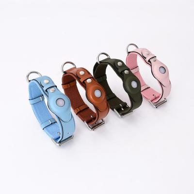 China 2022 Apple Airtag New Arrival Grain Leather Airtag Reflective Top Dog Collar Viable GPS Tracker Pet Holder Case for sale