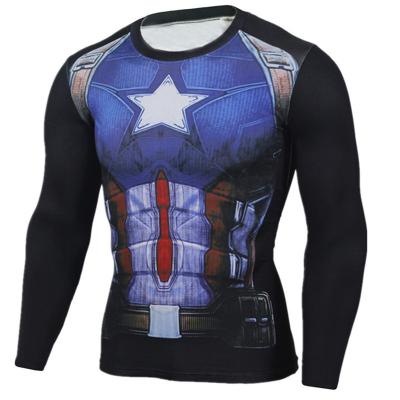 China Customized Pattern Mens Hero Reunion Logo Sports Compression Breathable Bottom Sports Long Sleeve T-Shirt for sale