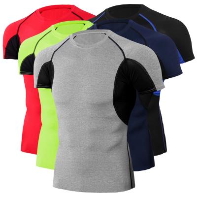 China Wholesale Men's Breathable Sports Quick-Drying Top Solid Color Stitching Protective Short Sleeve Compression T-Shirt for sale